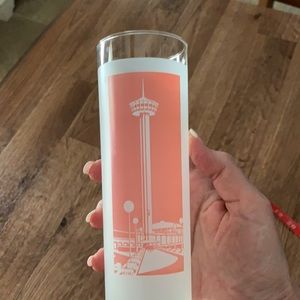Vintage Skylon Tower in Canada pink and white frosted souvenir glass,See comment